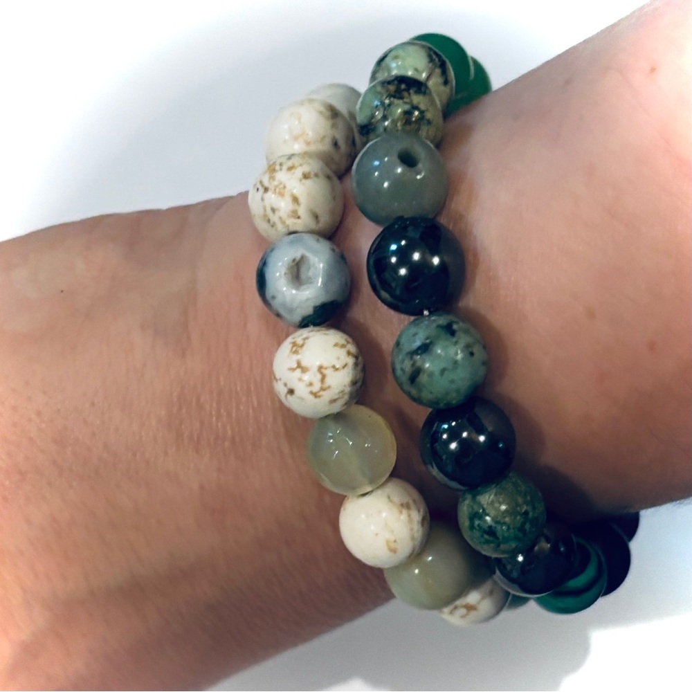 🆕 Chunky Gradient Green Gemstone Beaded Wrap Bracelet